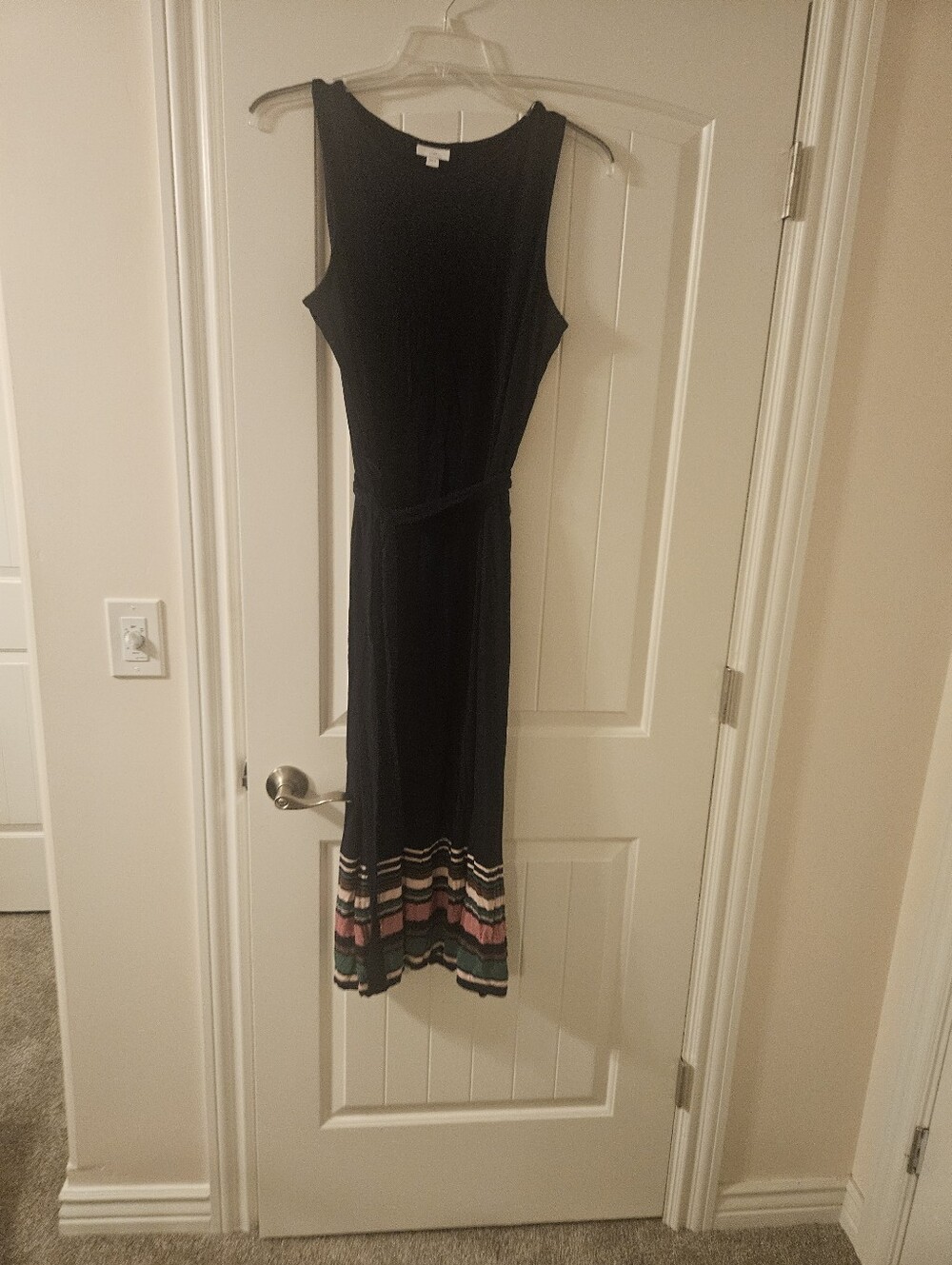 J. Jill Black Sleeveless Maxi Dress with Multicolor Striped Hem Size L